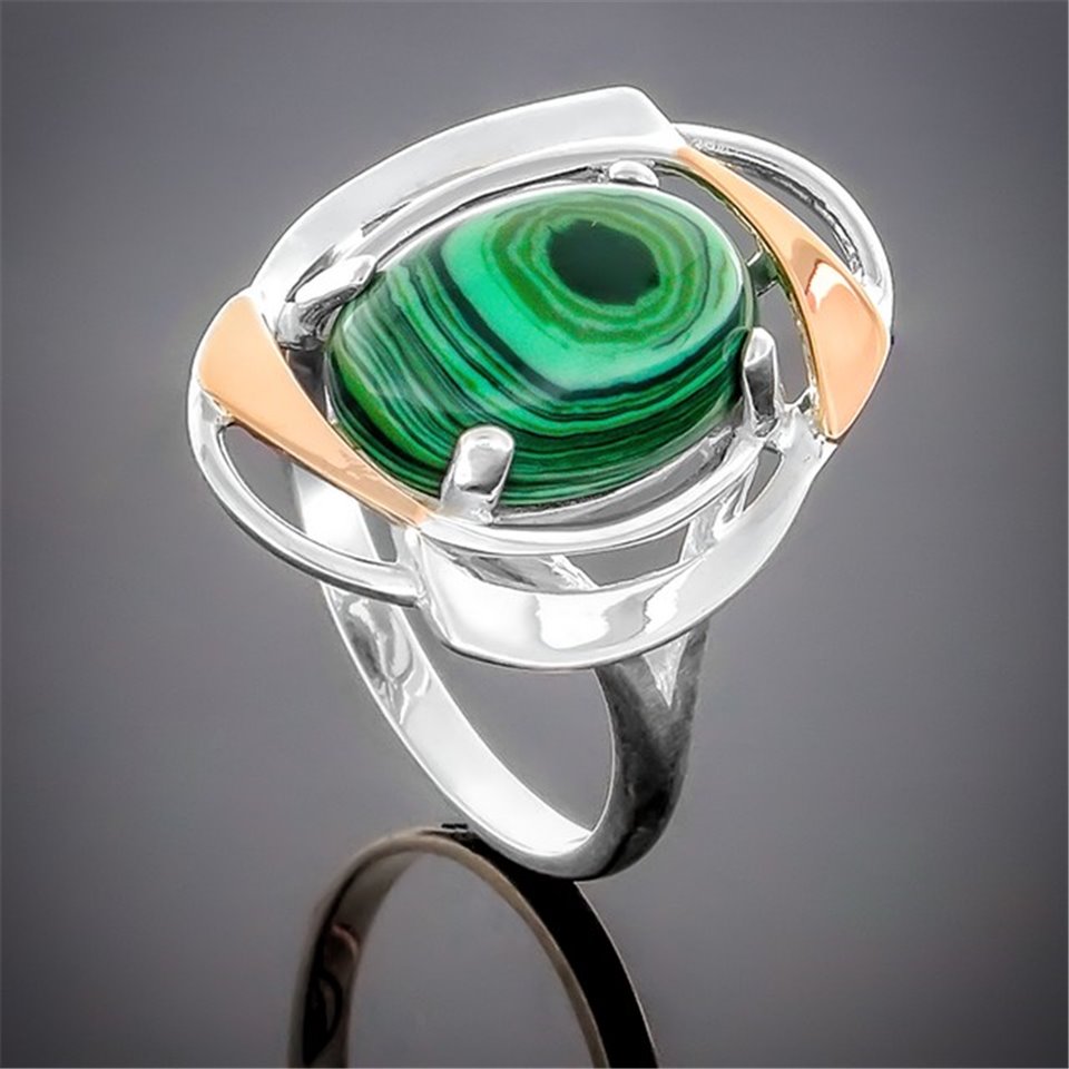 Перстень 242 малахіт Rh Timofeev