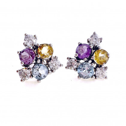 Сережки 887 аметист/цитрин/топаз Rh Timofeev
