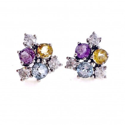 Сережки 887 аметист/цитрин/топаз Rh Timofeev