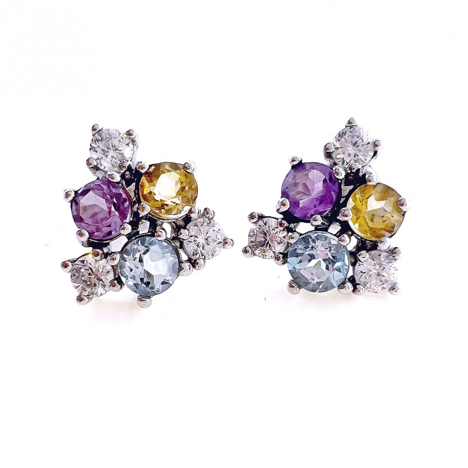 Сережки 887 аметист/цитрин/топаз Rh Timofeev