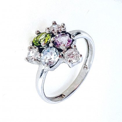 Перстень 887 аметист/топаз/хризоліт Rh Timofeev