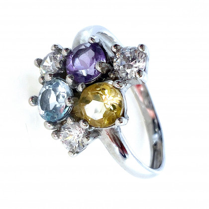 Перстень 887 аметист/цитрин/топаз Rh Timofeev