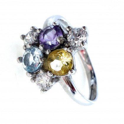 Перстень 887 аметист/цитрин/топаз Rh Timofeev