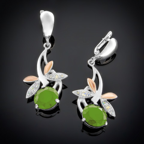 Сережки 53 кварц зелений Rh Timofeev