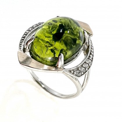 Перстень 207 янтарь зелений імітація Rh Timofeev