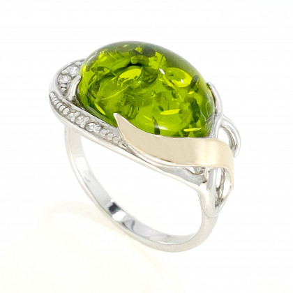 Перстень 277 янтарь зелений Rh Timofeev