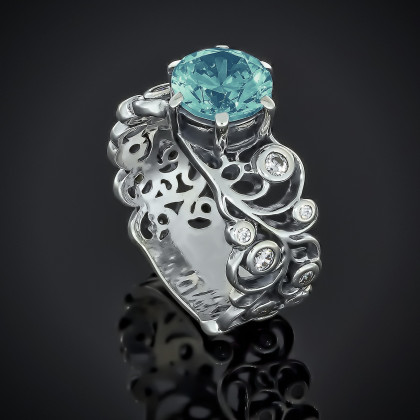 Перстень 604 альпініт молочно блакитний Rh Timofeev