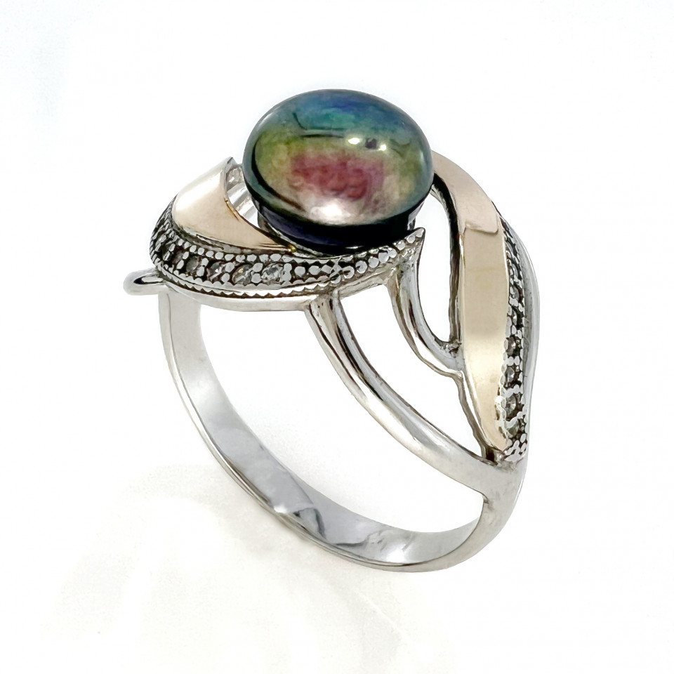 Перстень 412 перлина чорна Rh Timofeev