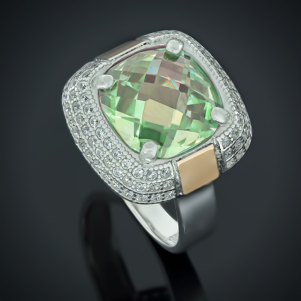 Перстень 481 цирконій салатовий Rh Timofeev