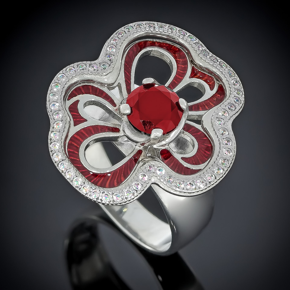 Перстень 462 альпініт червоний/червона емаль Rh Timofeev