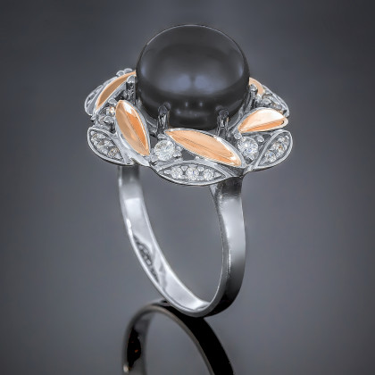 Перстень 432 перлина чорна Rh Timofeev