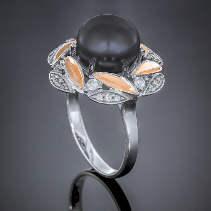 Перстень 432 перлина чорна Rh Timofeev