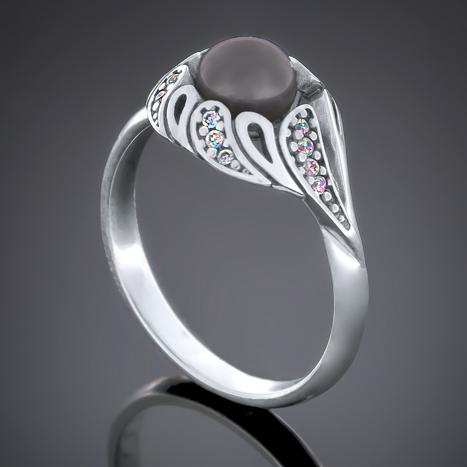 Перстень 416 перлина чорна Timofeev