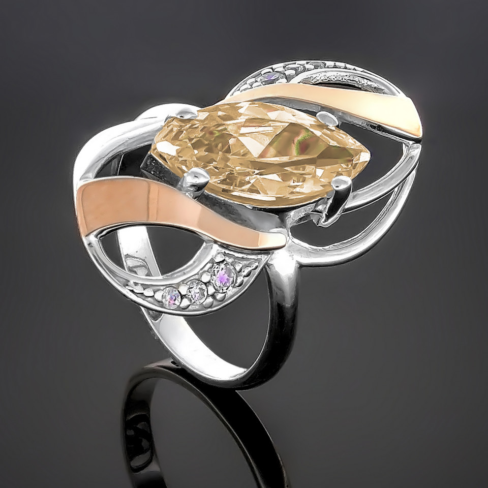 Перстень 267 цирконій шампань Rh Timofeev