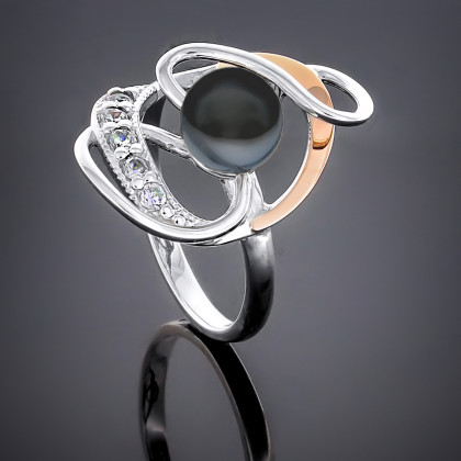 Перстень 245 перлина чорна Rh Timofeev