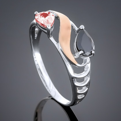 Перстень 204 цирконій чорний/гранат Rh Timofeev