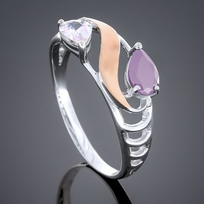 Перстень 204 цирконій білий/аметист Rh Timofeev