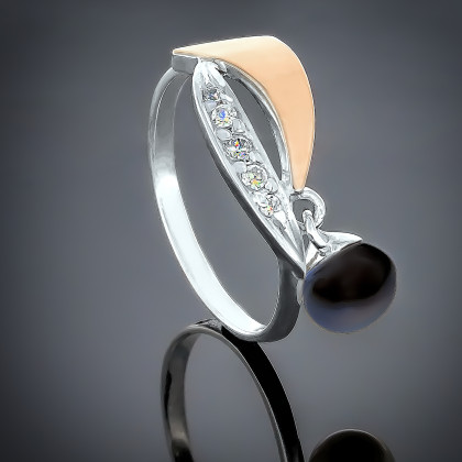 Перстень 75 перлина чорна Rh Timofeev