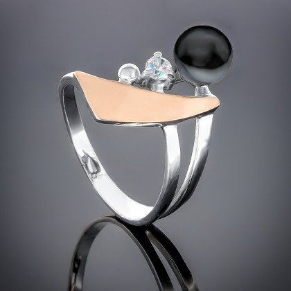 Перстень 80 перлина чорна Rh Timofeev