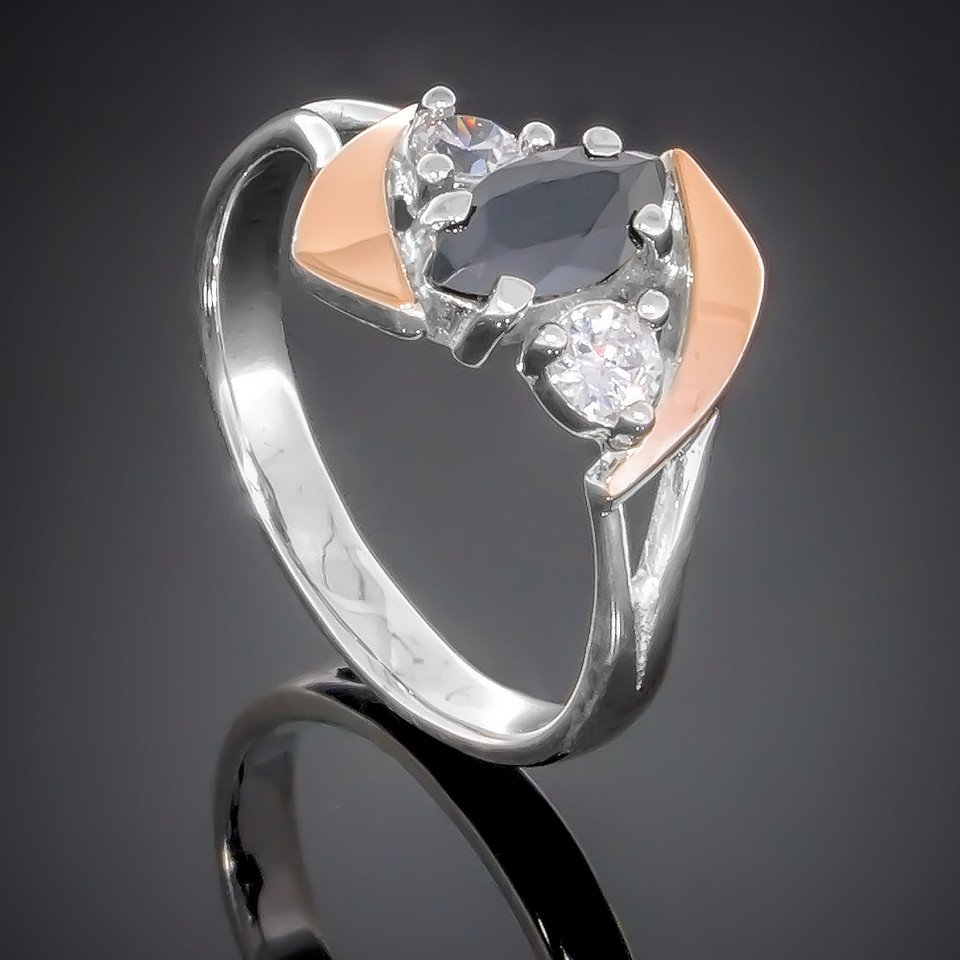 Перстень 375 цирконій чорний Rh Timofeev