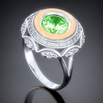 Перстень 488 цирконій зелений Rh Timofeev