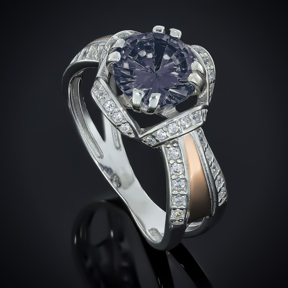 Перстень 552 цирконій чорний Rh Timofeev