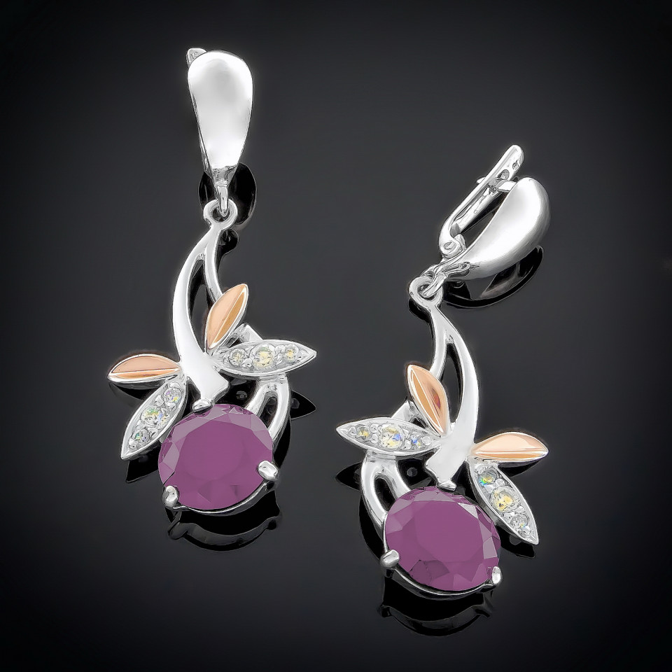 Сережки 53 кварц рожевий Rh Timofeev