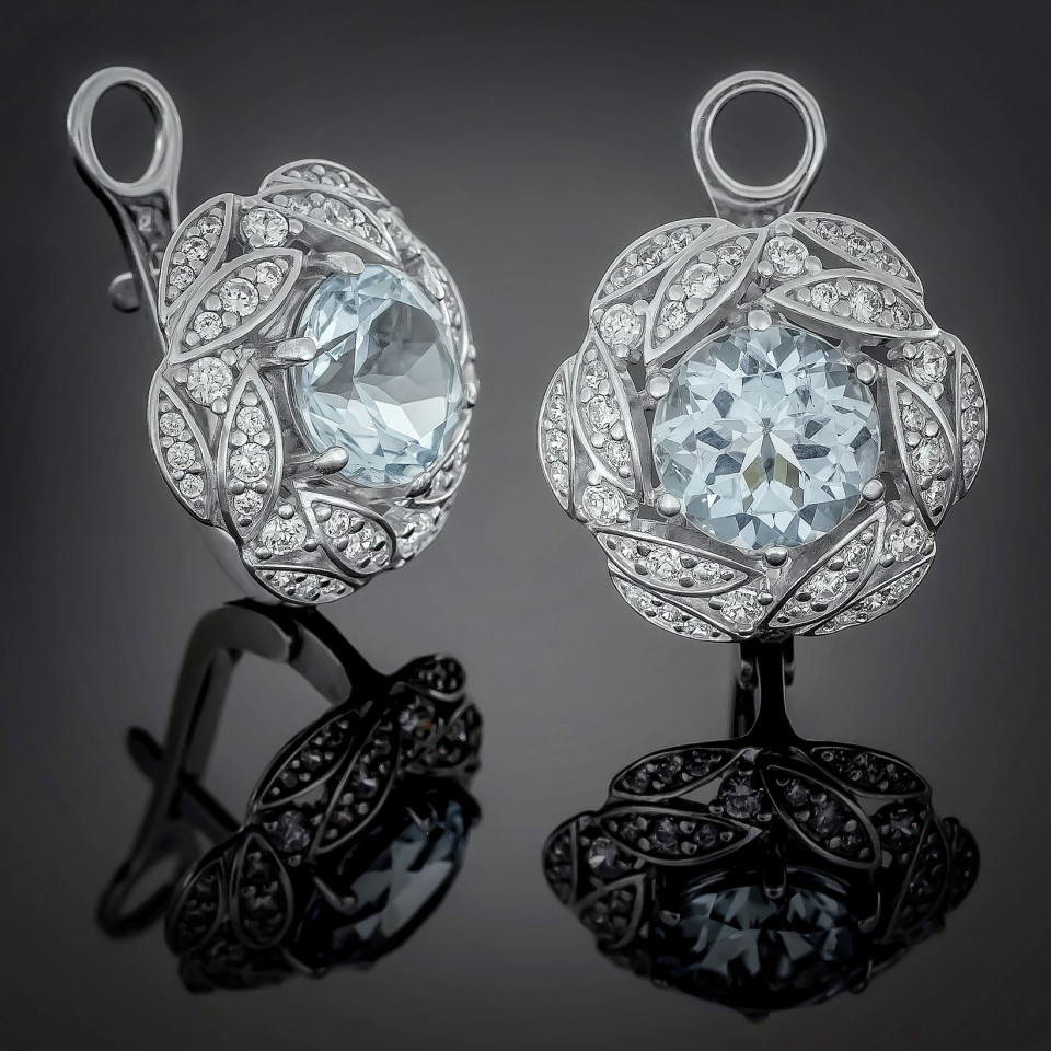 Сережки 454 цирконій білий Rh Timofeev