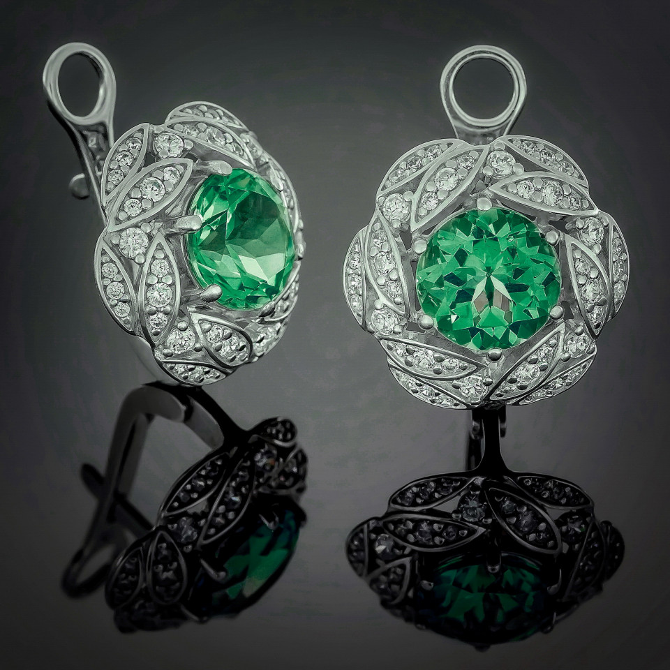 Сережки 454 агат зелений Rh Timofeev