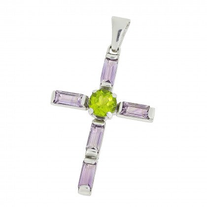 Хрест 027 аметист/хризоліт Rh Timofeev
