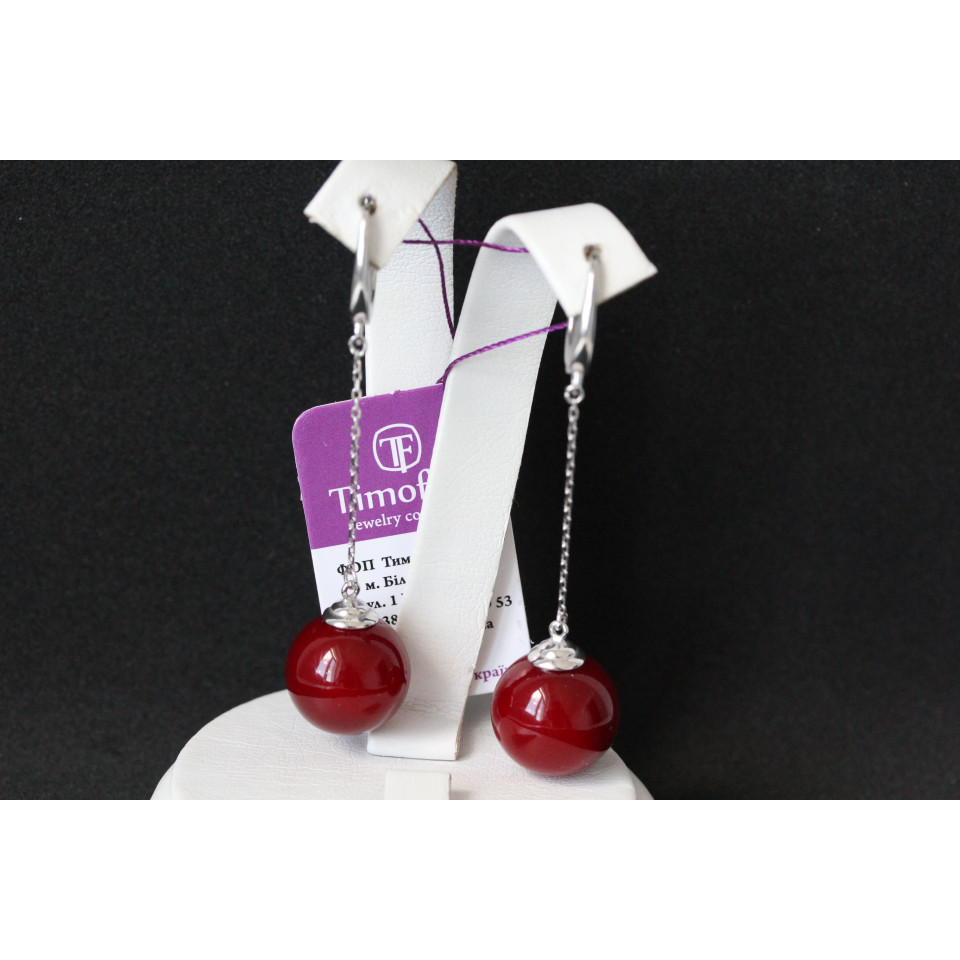 Сережки 862(2) майорика червона Rh Timofeev