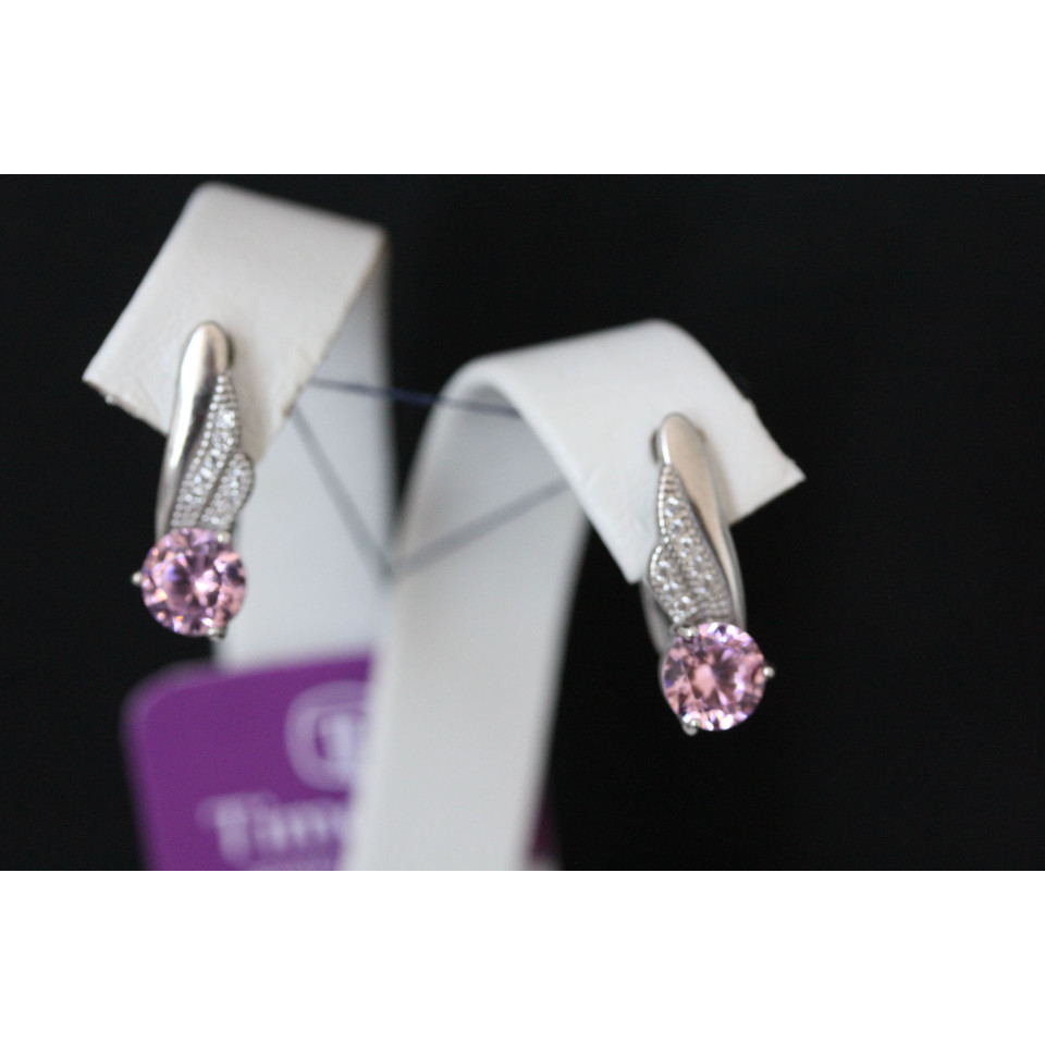 Сережки 802 цирконій рожевий Rh Timofeev