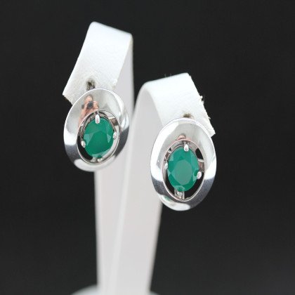 Сережки 644 агат зелений Rh Timofeev