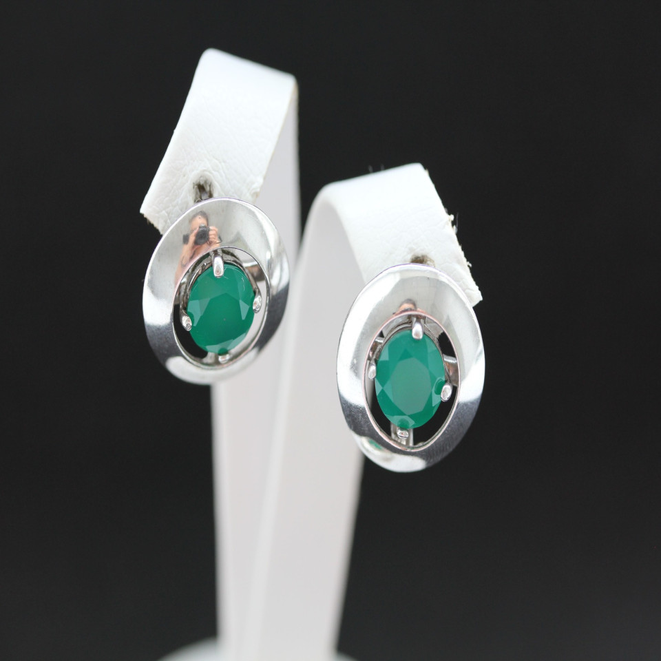 Сережки 644 агат зелений Rh Timofeev