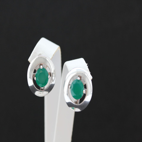 Сережки 644 агат зелений Rh Timofeev