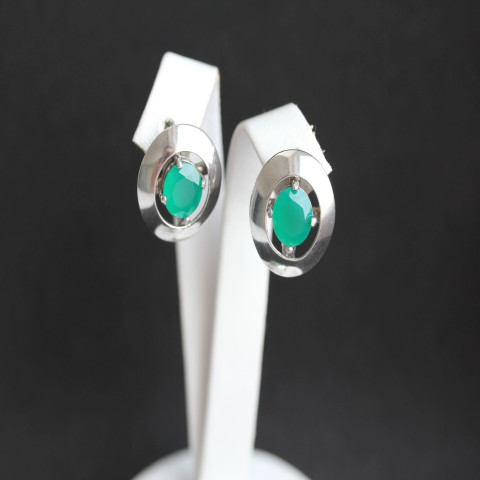 Сережки 644 агат зелений Rh Timofeev