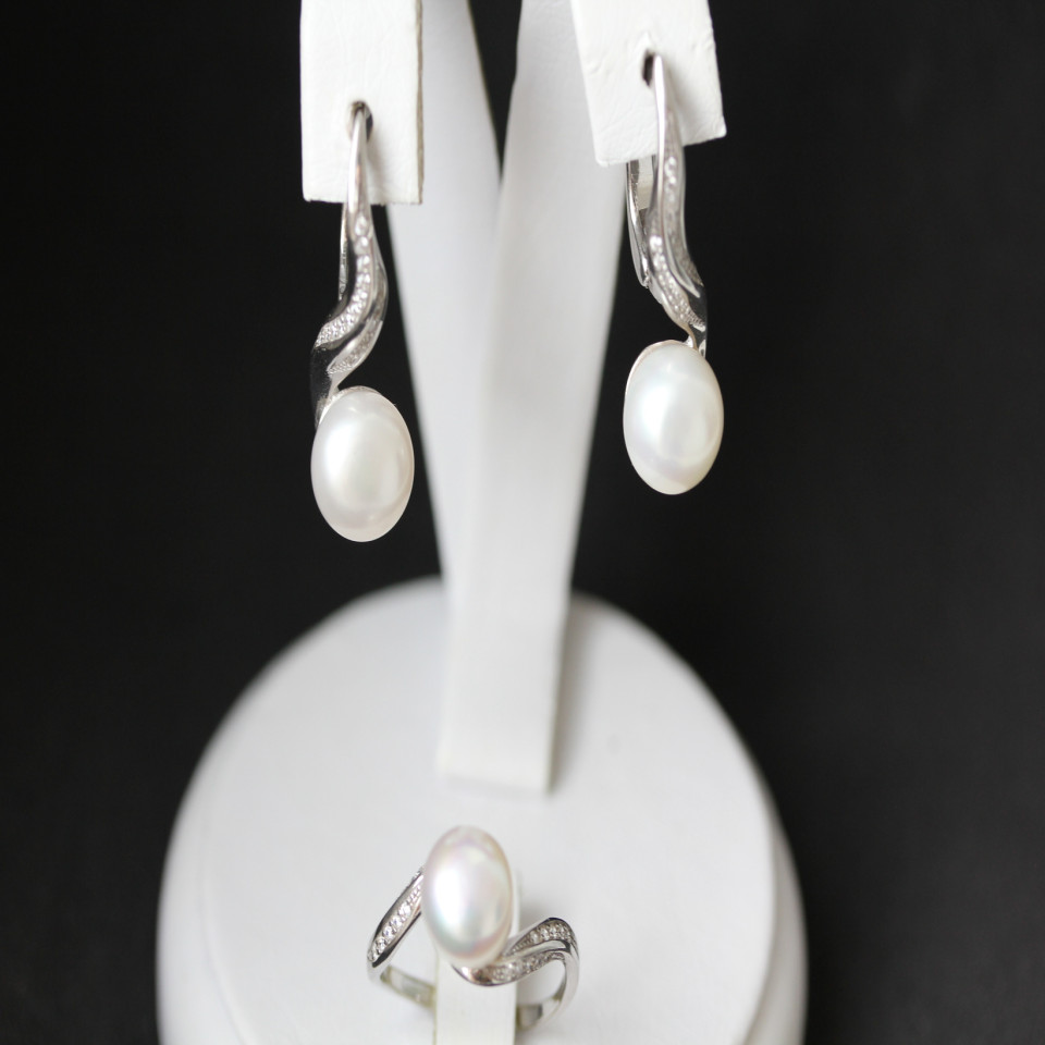 Сережки 594 перлина біла Rh Timofeev