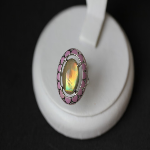 Перстень 401 опал сірий імітація Rh Timofeev