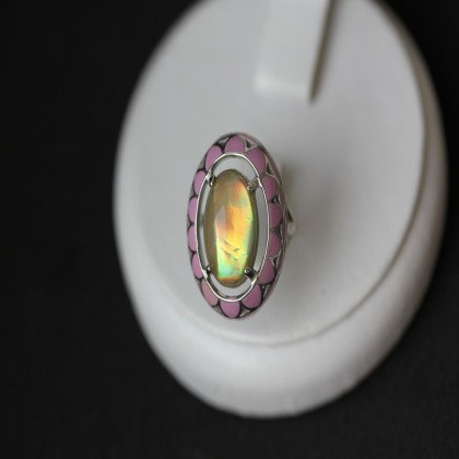 Перстень 401 опал сірий імітація Rh Timofeev 2