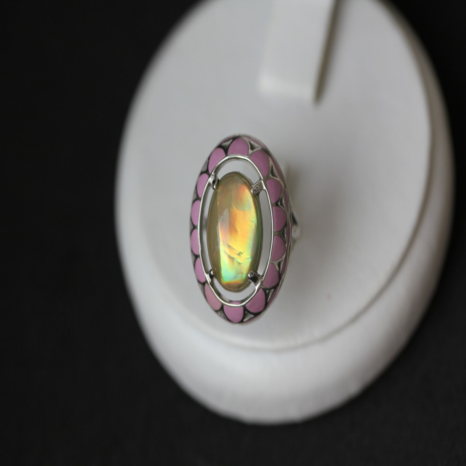 Перстень 401 опал сірий імітація Rh Timofeev