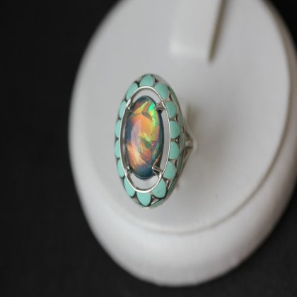 Перстень 401 опал синій імітація Rh Timofeev