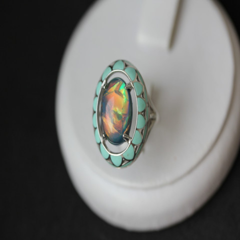 Перстень 401 опал синій імітація Rh Timofeev