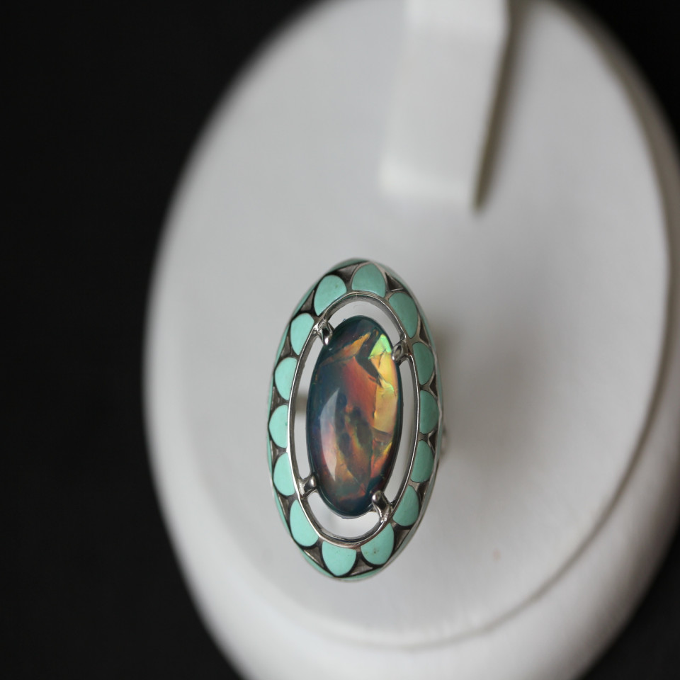 Перстень 401 опал синій імітація Rh Timofeev