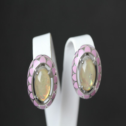 Сережки 401 опал сірий імітація Rh Timofeev