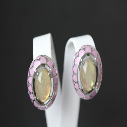 Сережки 401 опал сірий імітація Rh Timofeev