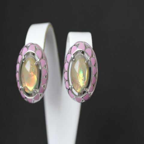 Сережки 401 опал сірий імітація Rh Timofeev