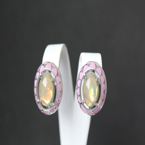 Сережки 401 опал сірий імітація Rh Timofeev