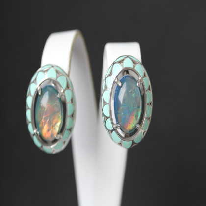 Сережки 401 опал синій імітація Rh Timofeev