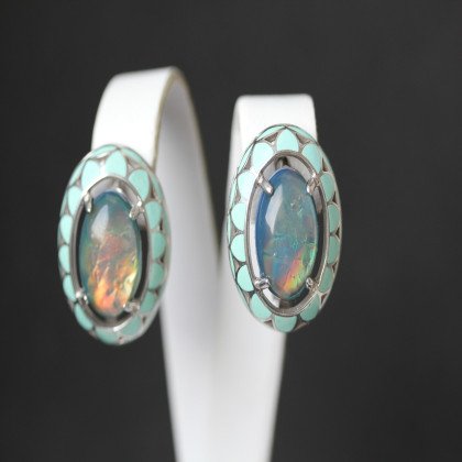 Сережки 401 опал синій імітація Rh Timofeev