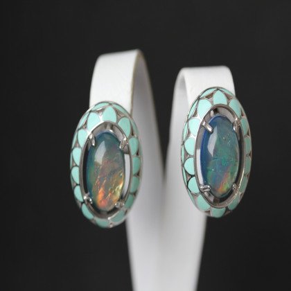 Сережки 401 опал синій імітація Rh Timofeev 2